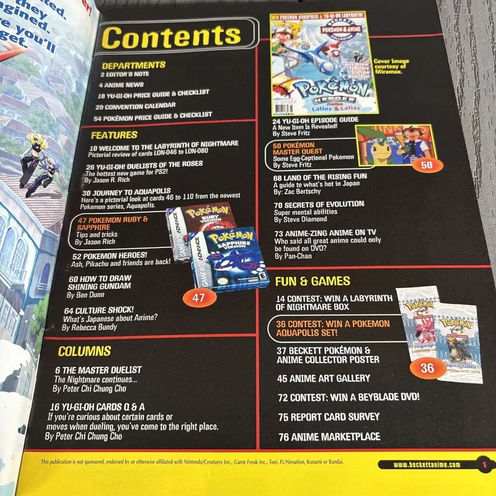 Pokemon Heroes BECKETT POKEMON & ANIME COLLECTOR MAGAZINE - 6/2003 #46 W/ POSTER